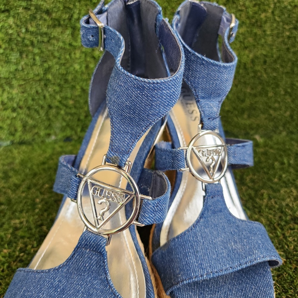 Guess Espadrille Platform Open Toe, Jeans Blue Size 7.5 Classic Summer Boho - Picture 4 of 8